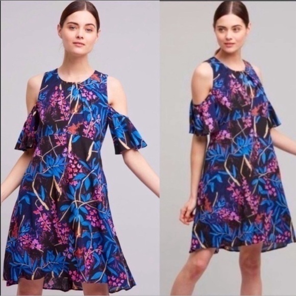 Anthropologie Dresses & Skirts - Anthropologie Maeve Elia Multicolor Floral Cold Shoulder Swing Dress